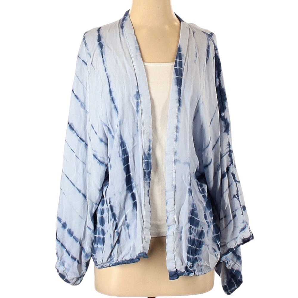 Sim & Sam Kimono Robe Small Medium Blue Tie Dye Cardigan Boho Beach Cover-up